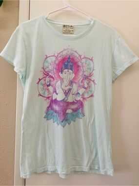 Light Aqua Graphic Ganesha Short Sleeve Tee -Medium-by PTnK